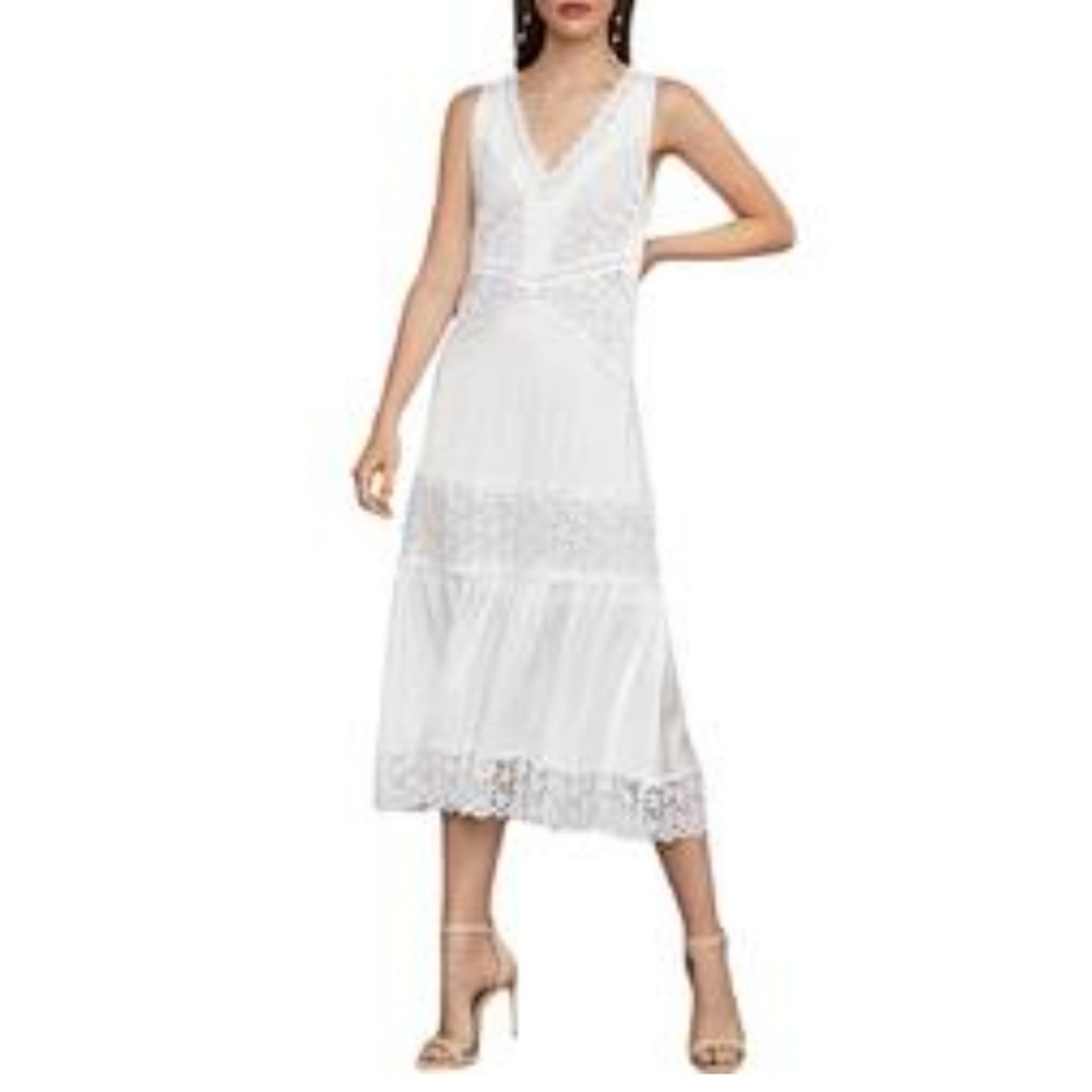Bcbgmaxazria Optic White Lace Detailed Maxi Dress